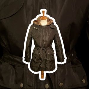 Trench coat, detachable faux fur lining.